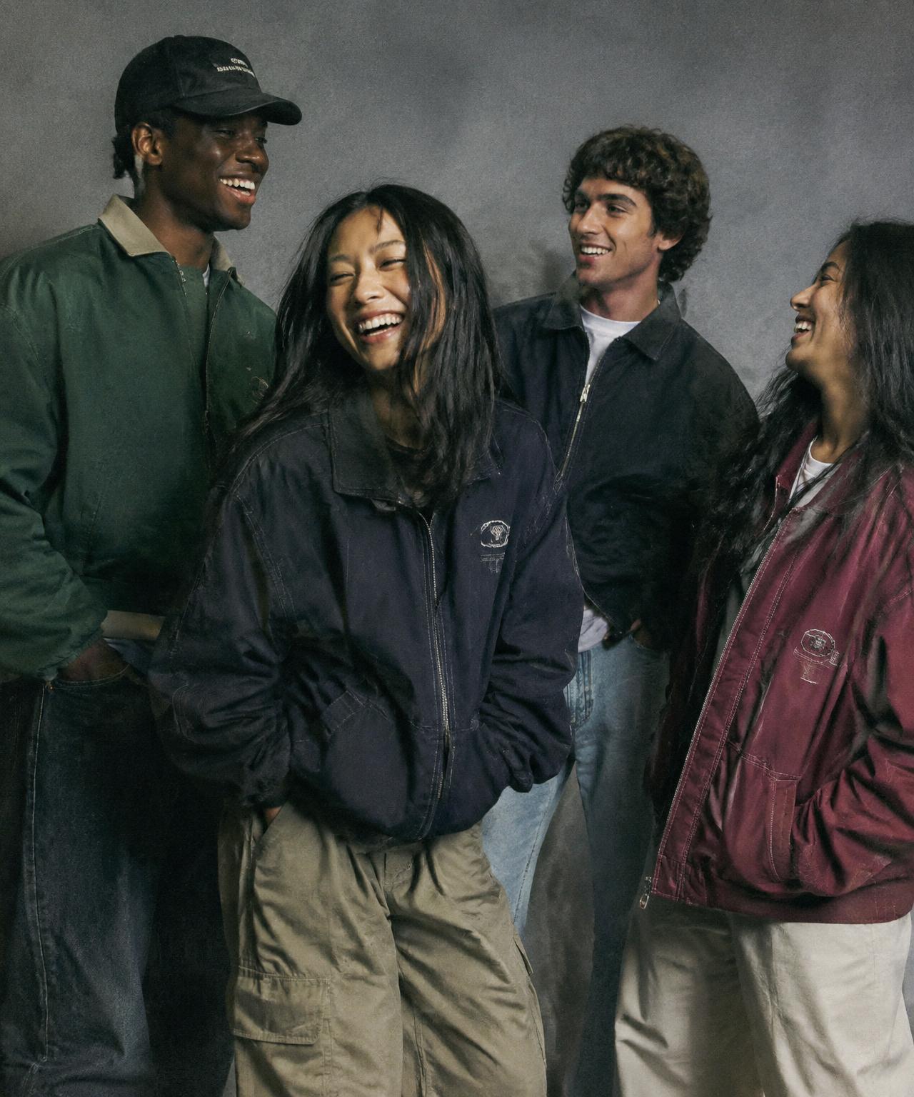 Friends wearing vintage jackets
